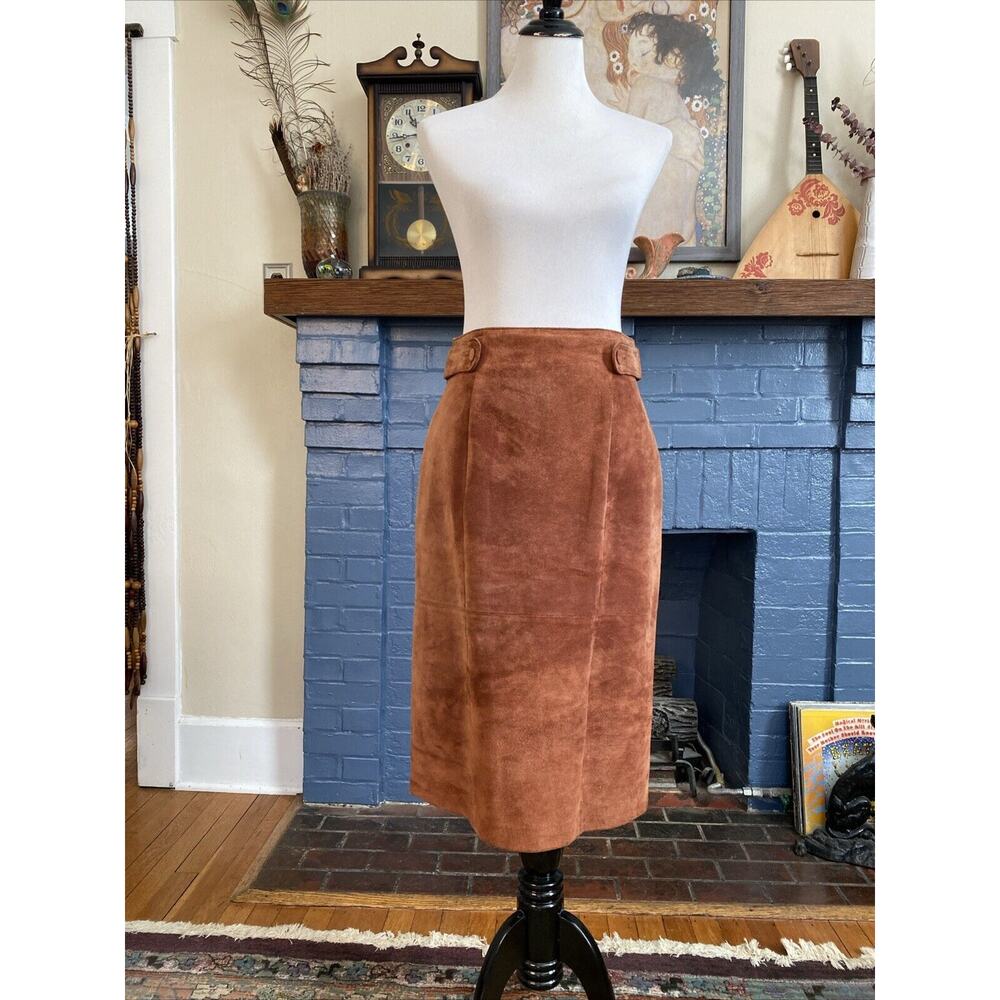 Evan Davies 28” Vintage Suede Leather Skirt Southwestern Cowgirl Midi Boho Sz 10